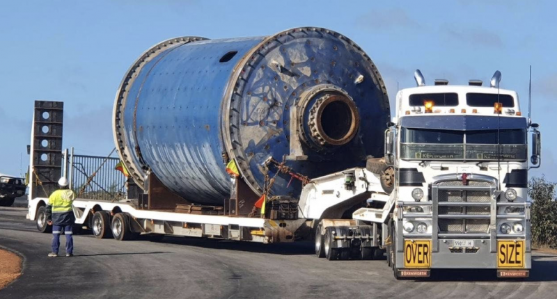 An Outokumpu ball mill on the road to Kalgoorlie.