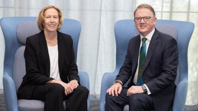 Woodside Energy (ASX:WPL)- Acting CEO, Meg O'Neill (left) and Former CEO, Peter Coleman (right)