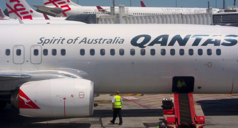 Photograph of a Qantas aeroplane.