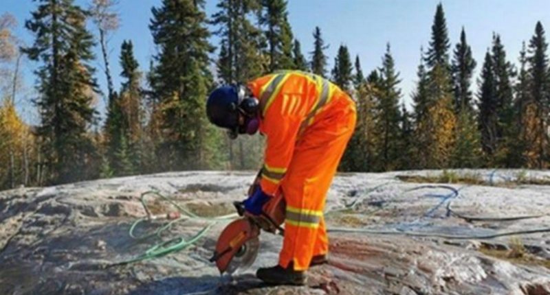 Pegmatite at the Pye prospect within the Seymour project, Canada.
