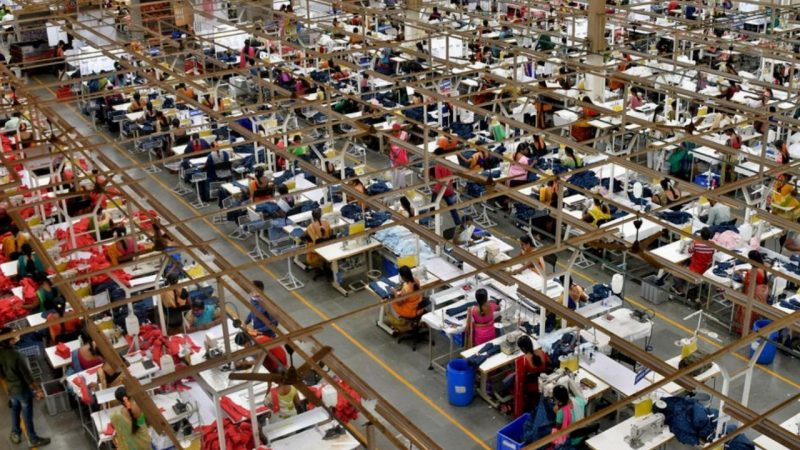 Garment workers at a textile factory in India