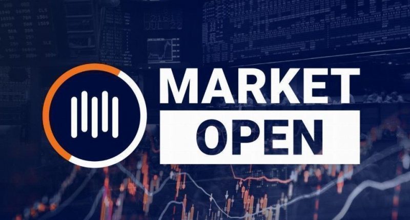 The words "Market Open" appear stacked atop one another next to company iconography.