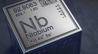 The element niobium with chemical information displayed as a render