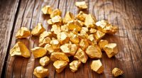 An image of gold nuggets on a wood floor.