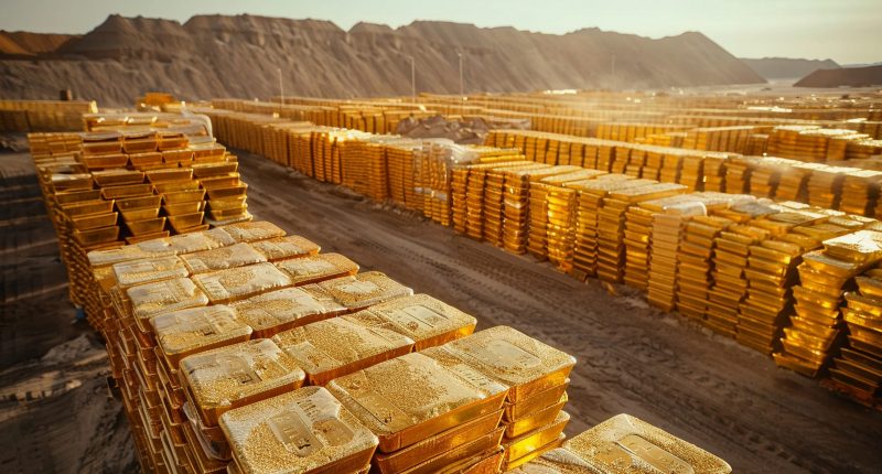 Image of gold bars in the desert.