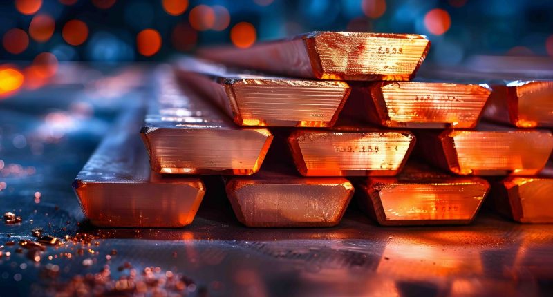 An AI generated image of long copper ingots laying in a stack.