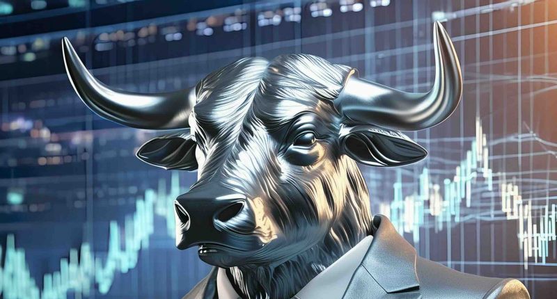 An AI generated image of a bull headed trader made from silver.