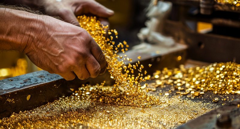 Image of man pouring out gold chips.