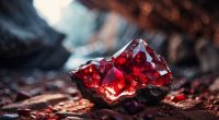 Image of a red garnet in a mine.