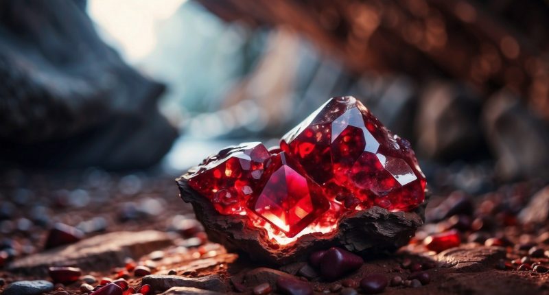 Image of a red garnet in a mine.