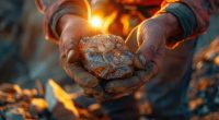 Miner holding a piece of gold