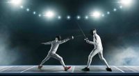 Two men fencing