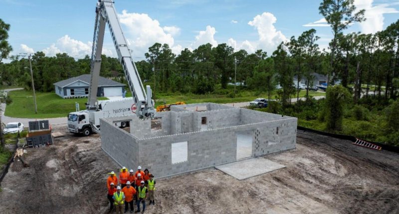 The Hadrian X robotic brick layer on site in the US