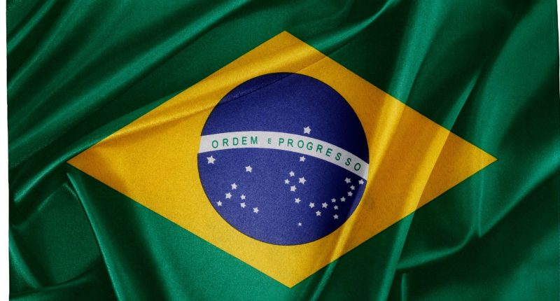 Closeup of rippled Brazilian flag