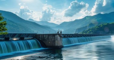 A scenic view of a hydroelectric dam