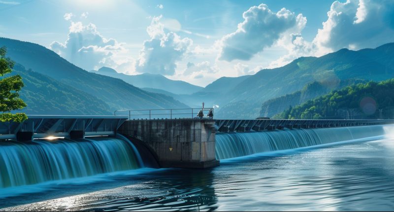 A scenic view of a hydroelectric dam