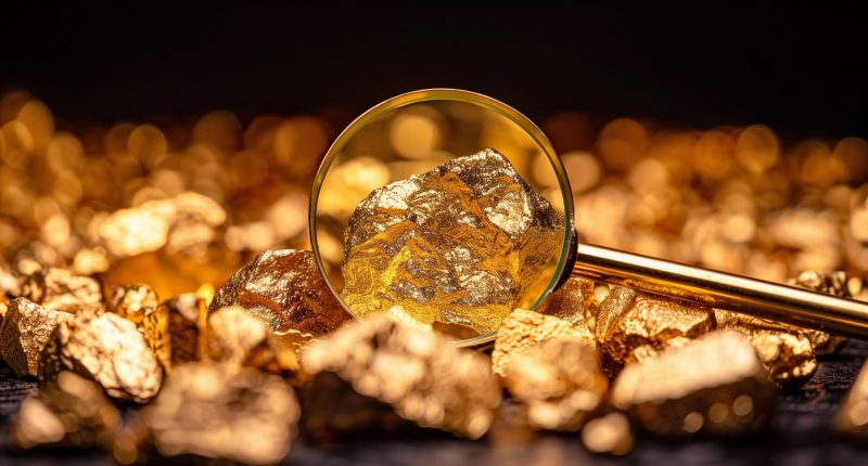 Gold nuggets under a magnifying glass