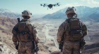 Image of two soldiers looking at a drone