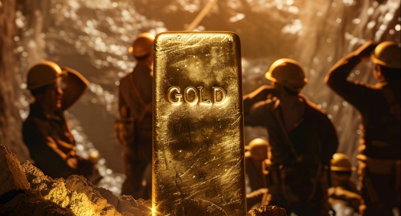 Image of a gold bar in a mine