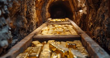 Golden bars in a mine