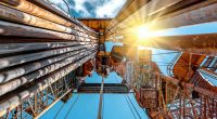 Drill rig viewed from worm's eye view