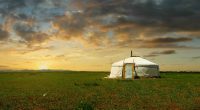 A yurt located on some Mongolian plane