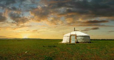 A yurt located on some Mongolian plane