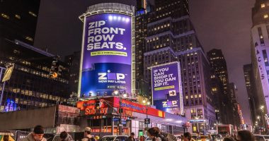 The Zip Co Limited logo appears in Times Square.