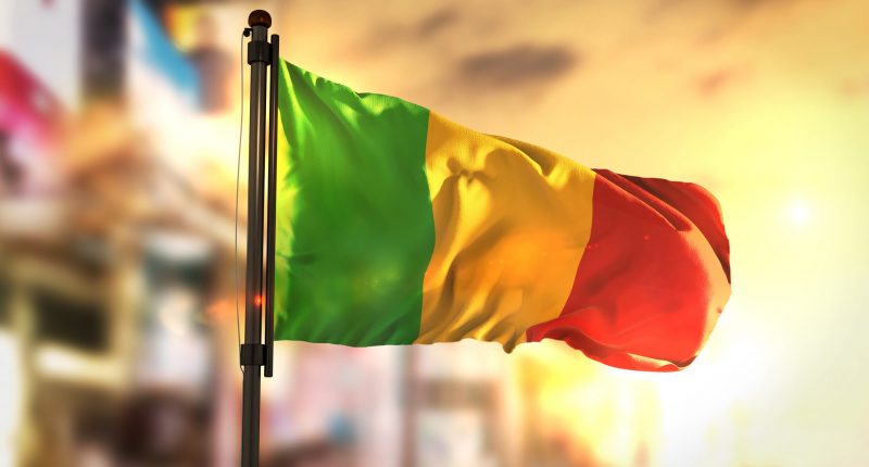 Mali flag against a city backdrop