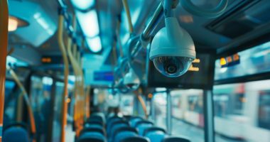 A security camera on a bus