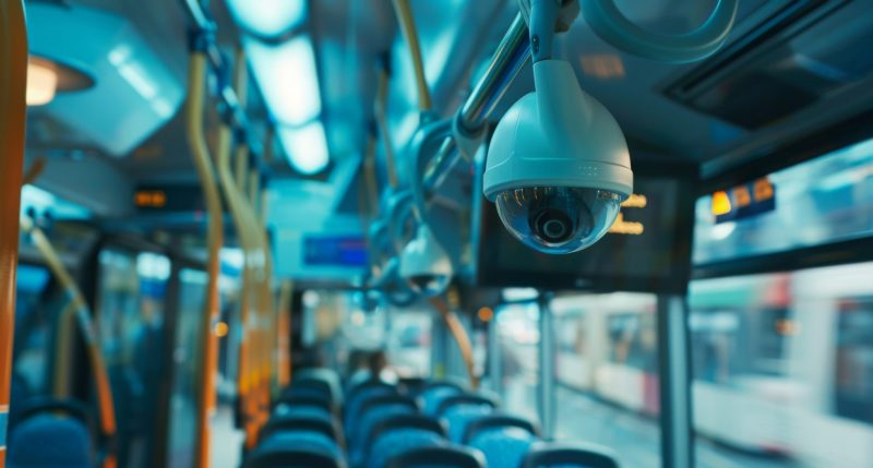 A security camera on a bus