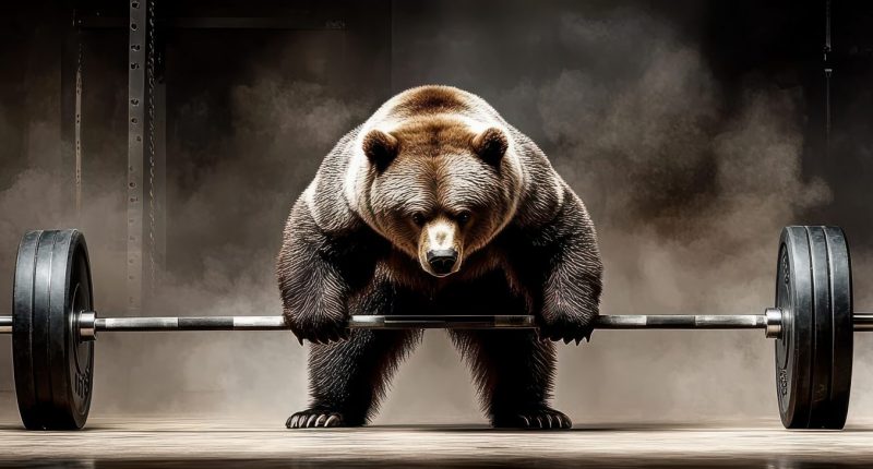 Image of bear lifting weights