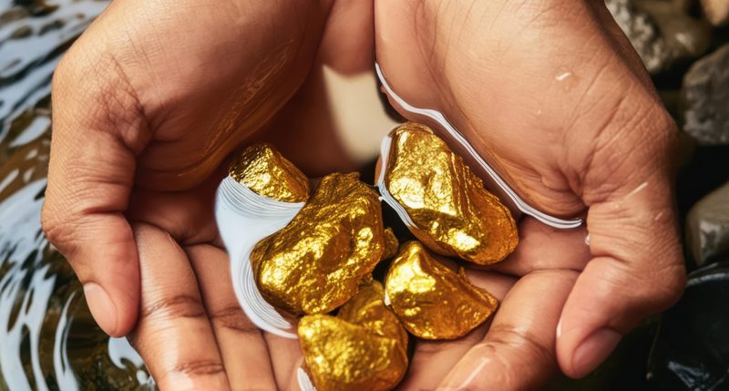 Image of a person holding gold nuggets