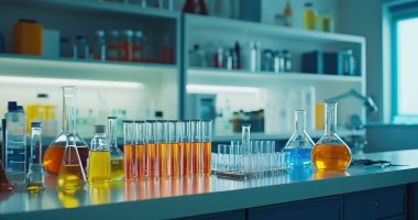 Laboratory with bottles and test tubes