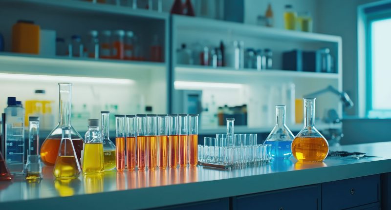 Laboratory with bottles and test tubes