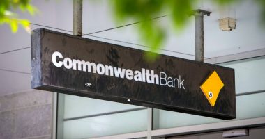 Commonwealth Bank logo outside a CBA branch.