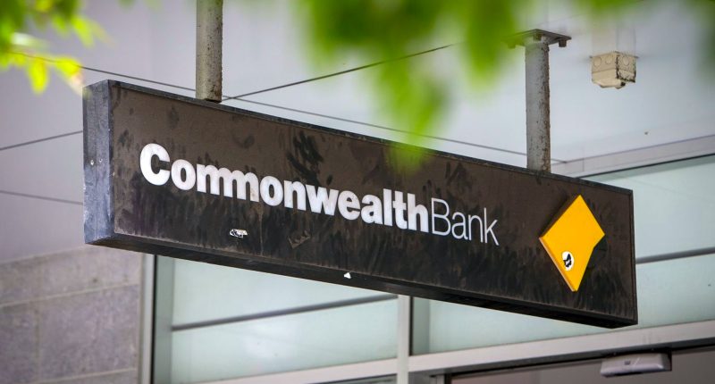 Commonwealth Bank logo outside a CBA branch.