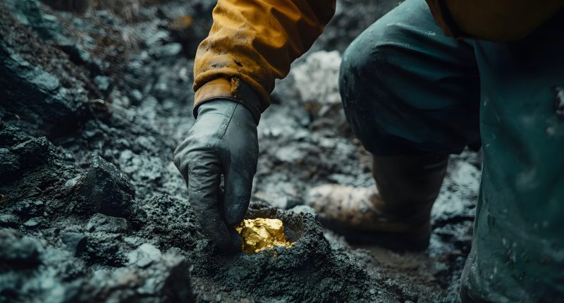 A miner examining gold core