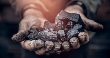 Miner holding coal