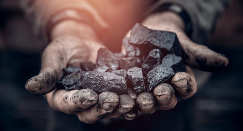 Miner holding coal