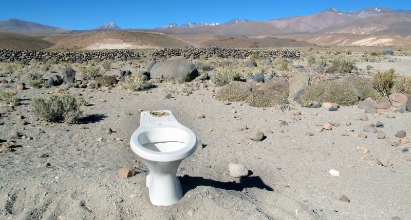 A toilet in an abandoned spot