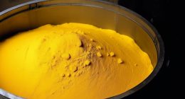 Yellowcake uranium in a barrel