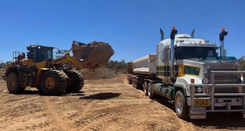 Image of road train being loaded with first ore from Horizon Minerals' Phillips Find project in WA