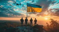 Ukrainian soldier with the flag of their country