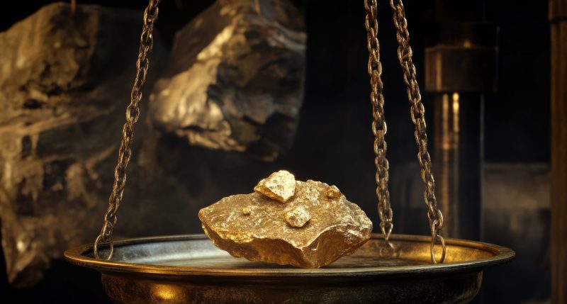 Piece of gold being weighed