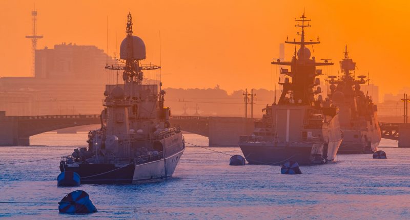 Navy ships at sunset somewhere