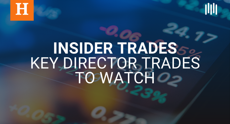 A HotCopper-branded graphic image which reads "Insider Trades: Key director trades to watch" in front of an ASX-themed image which has been faded.