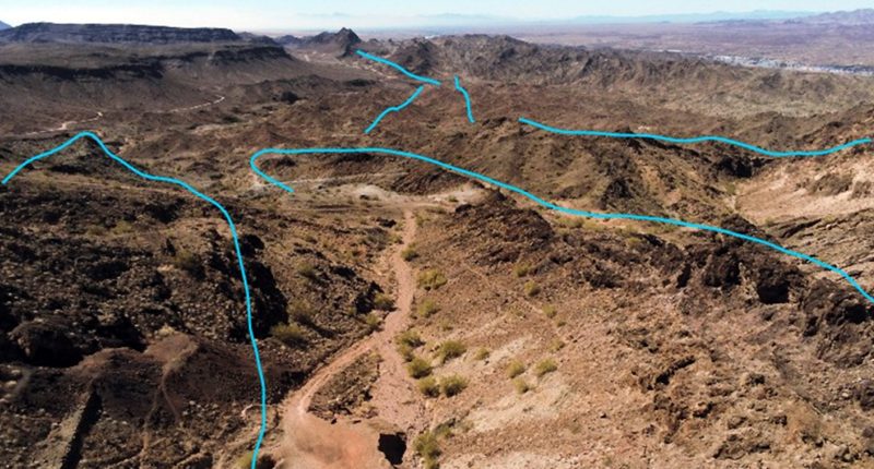 A working antimony site owned by EV Resources marked by production lines drawn in bright blue.