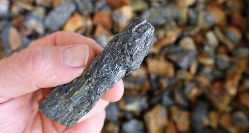 Unidentified hand holds what is probably antimony but I got this off Adobe Stock and who knows what their geologist team is like