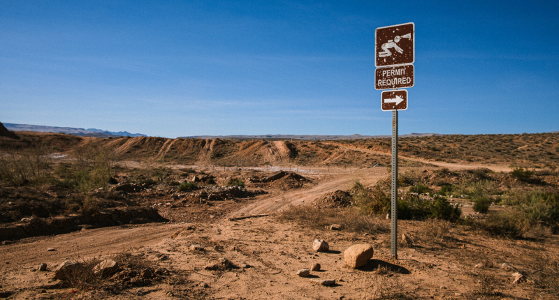 A warning sign outside the Apex Mine region in Utah, US.